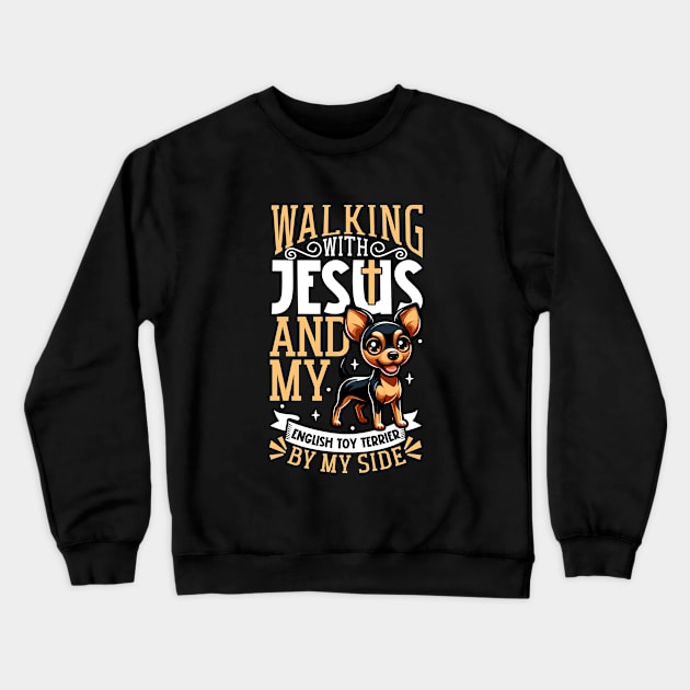 Jesus and dog - English Toy Terrier Crewneck Sweatshirt by Modern Medieval Design